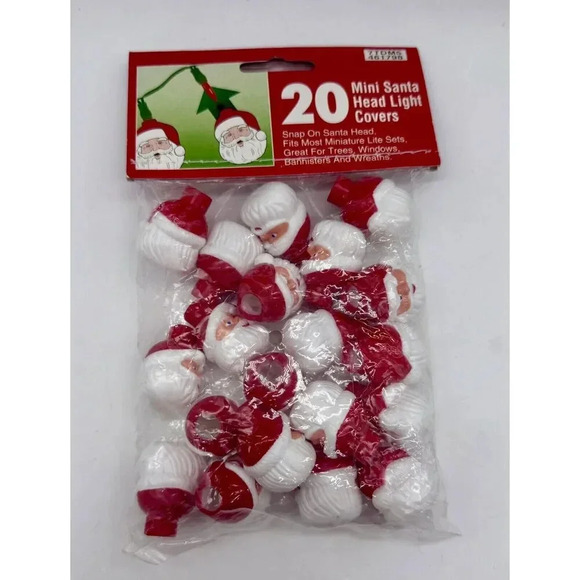 20 Vintage Plastic Blow Mold Mini Santa Head‎ Light Bulb Covers Christmas Tree - Picture 1 of 2